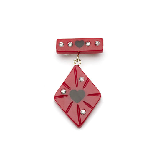Splendette vintage inspired 1950s style Valentine's red Narrow Heartthrob Starburst Brooch