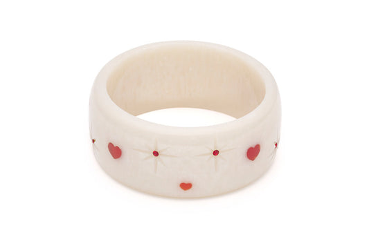 Splendette vintage inspired 1950s style Valentine's white Extra Wide Secret Admirer Starburst Bangle in larger Duchess size
