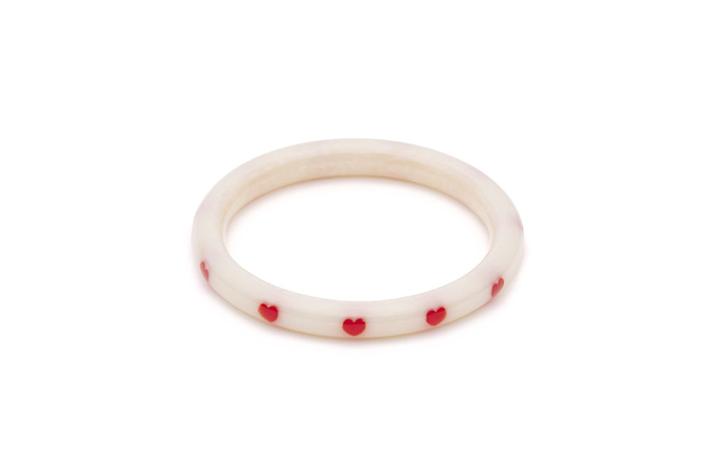 Splendette vintage inspired 1950s style Valentine's white Narrow Secret Admirer Diamante Bangle in Classic size