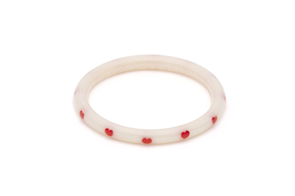 Splendette vintage inspired 1950s style Valentine's white Narrow Secret Admirer Diamante Bangle in larger Duchess size