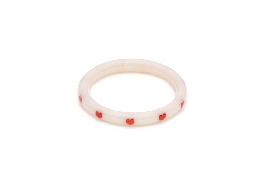Splendette vintage inspired 1950s style Valentine's white Narrow Secret Admirer Diamante Bangle in smaller Maiden size