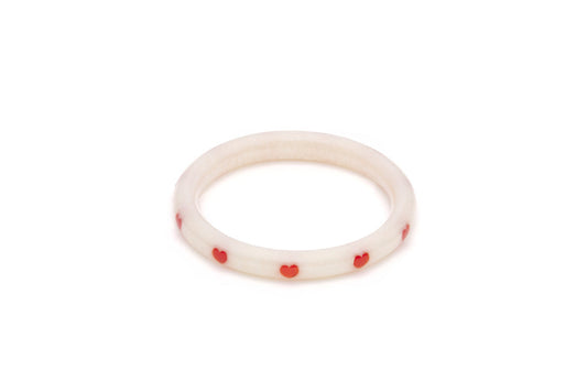 Splendette vintage inspired 1950s style Valentine's white Narrow Secret Admirer Diamante Bangle in smaller Maiden size