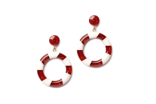 Red & White Candy Cane Hoop Earrings