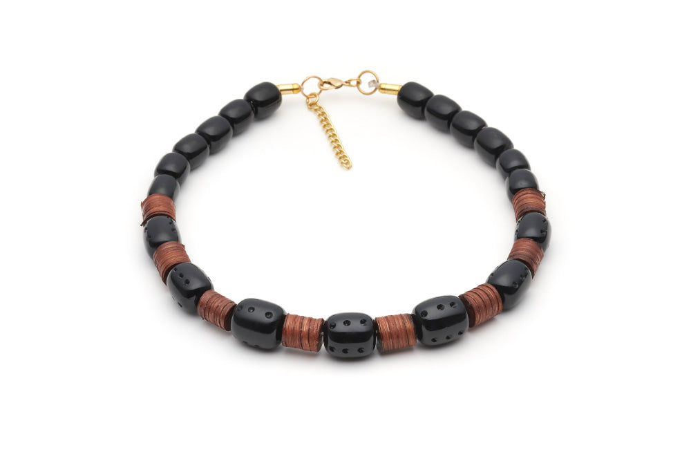 Splendette vintage inspired 1940s 1950s Bakelite Style black carved fakelite Panther Mid Cane Bead Necklace