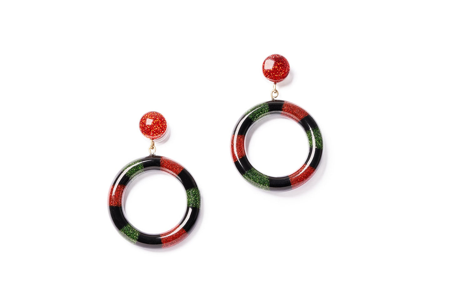 Black, Red and Green Candy Stripe Earrings