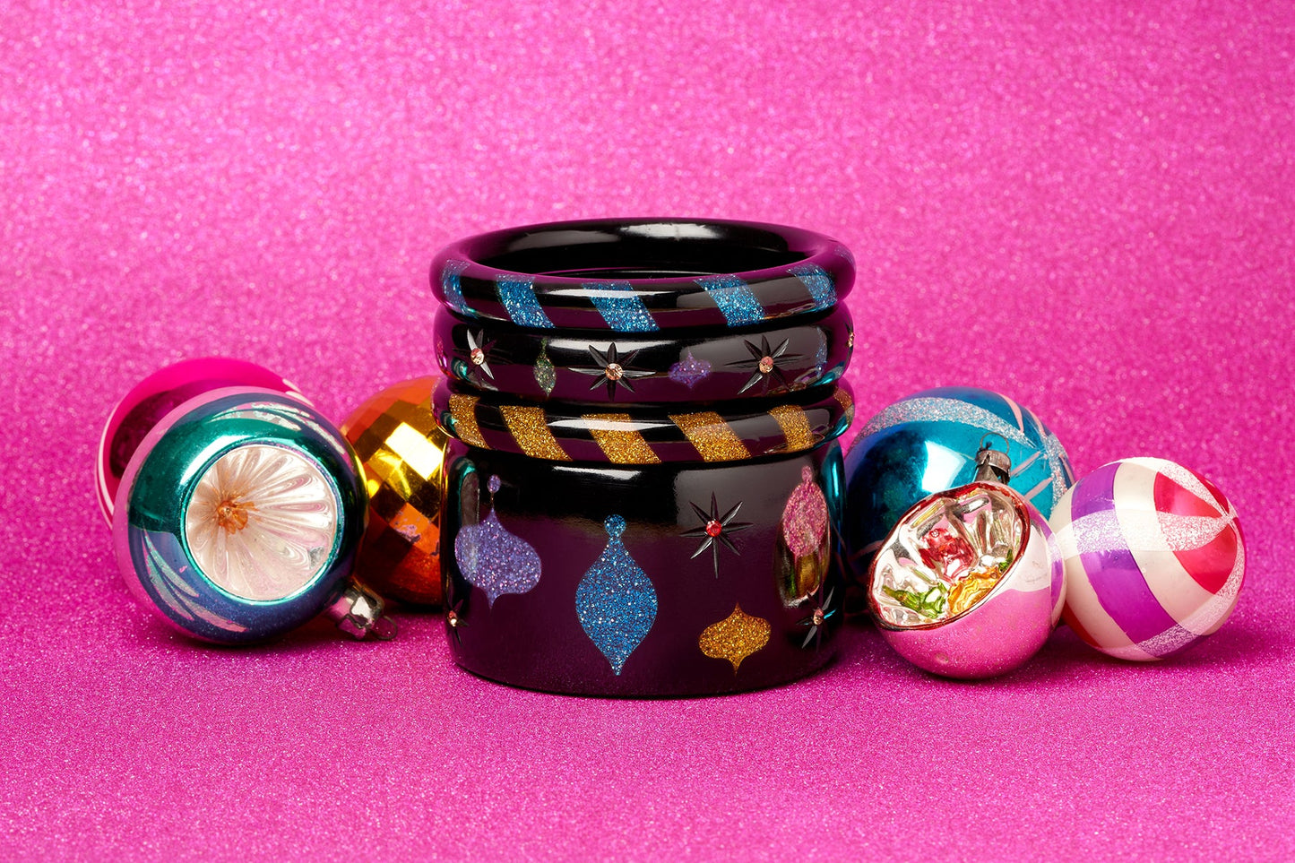 Teal and Black Candy Stripe Bangle