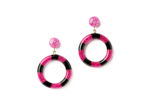 Pink and Black Candy Stripe Hoops
