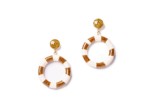Gold and White Candy Stripe Hoop Earrings