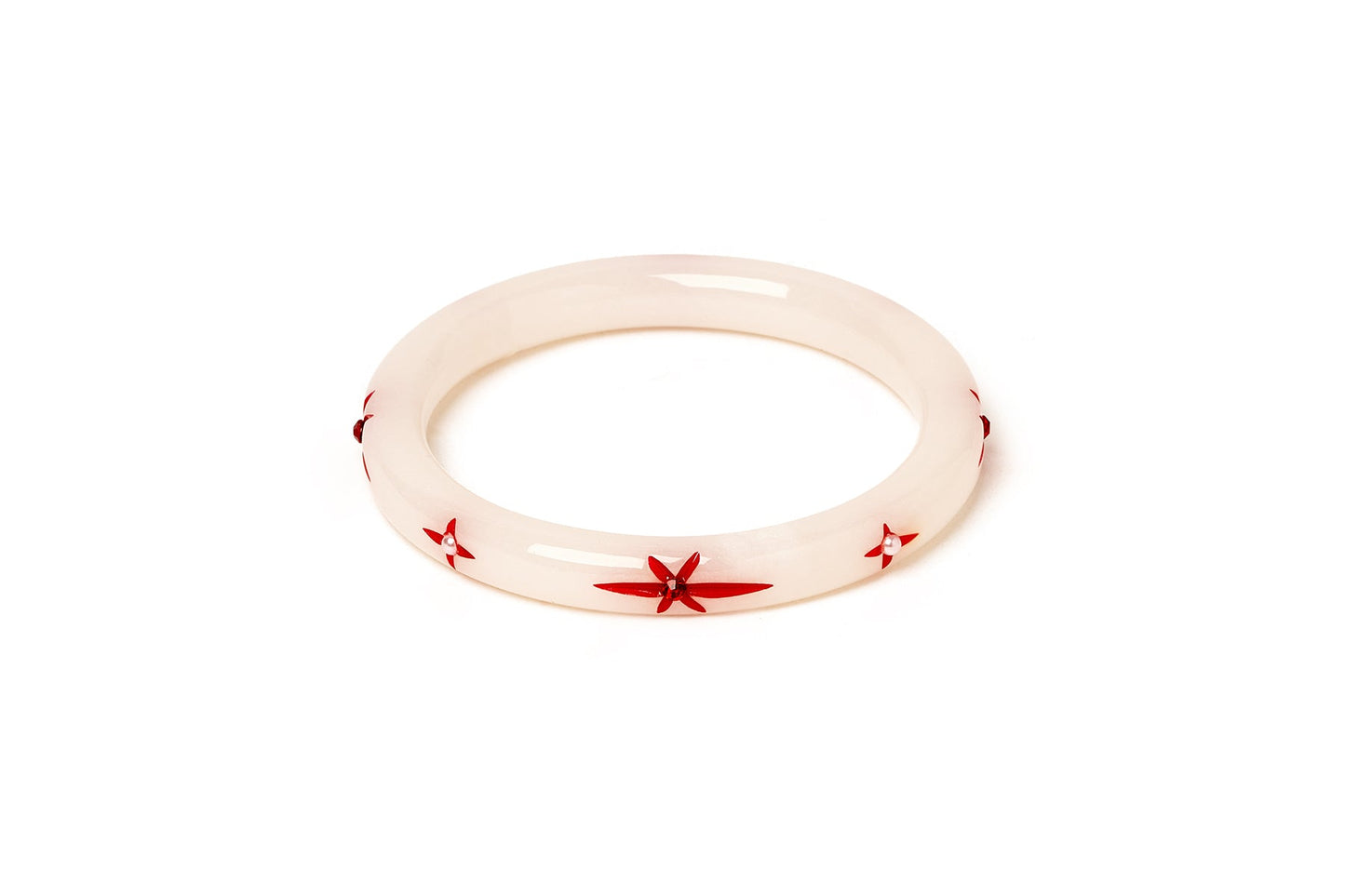 Narrow White Snowflake Bangle