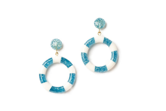 Turquoise and White Candy Stripe Hoops