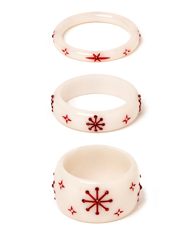White Snowflake Bangles Set of 3