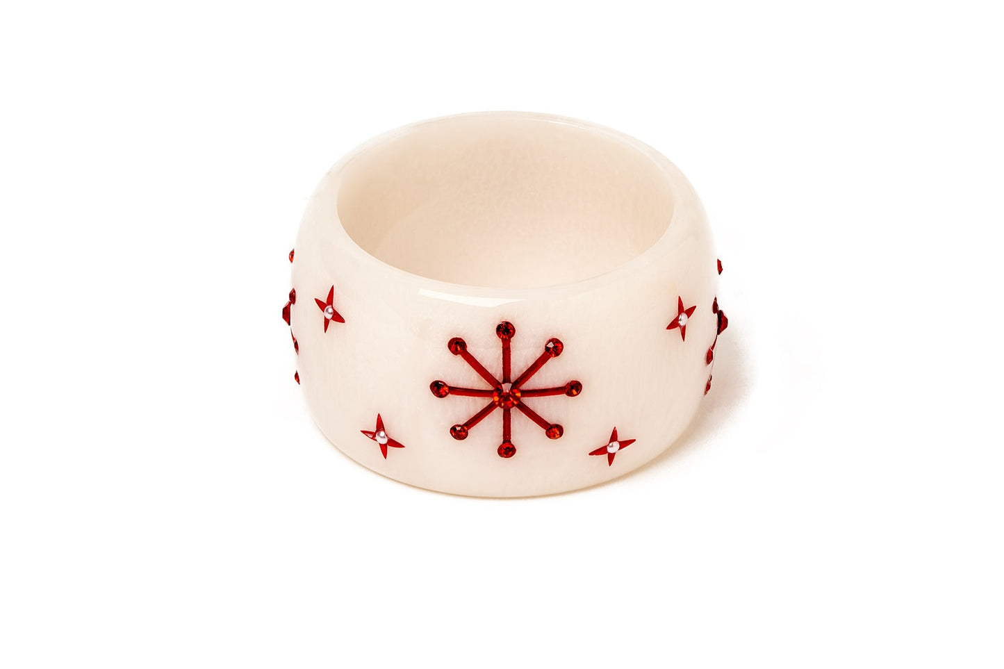 Wide White Snowflake Bangle