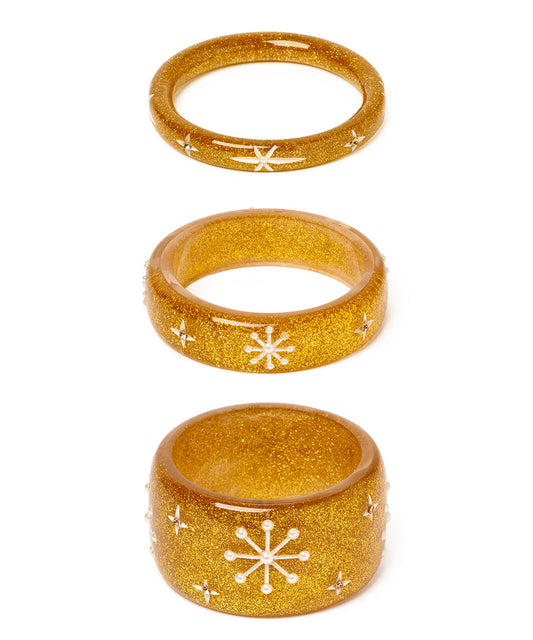 Gold Glitter Snowflake Bangles Set of 3