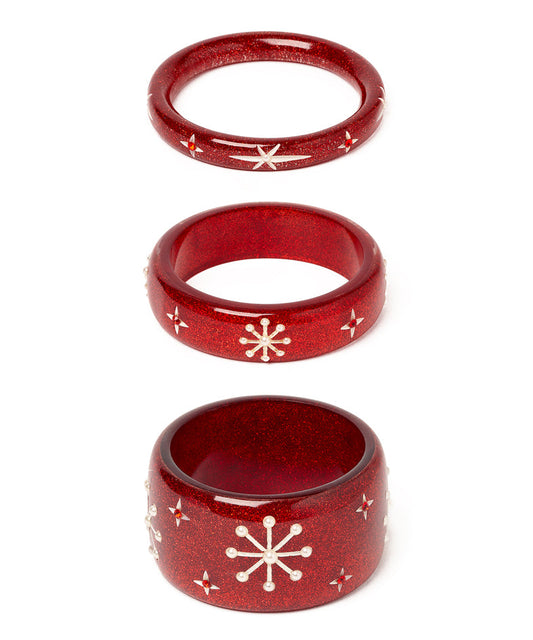 Red Glitter Snowflake Bangles Set of 3