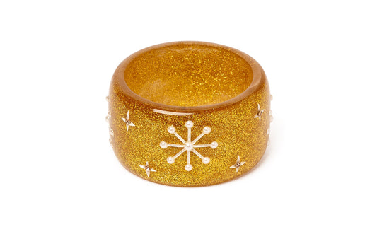 Wide Gold Glitter Snowflake Bangle