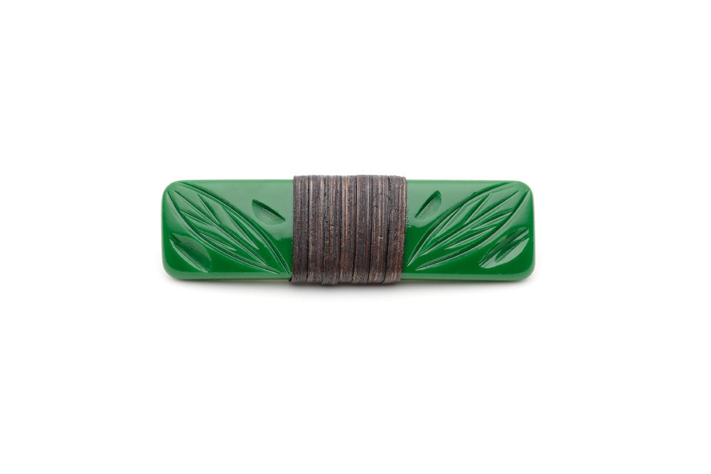 Splendette vintage inspired 1940s 1950s Bakelite style carved green fakelite Parakeet Dark Cane Hair Barrette