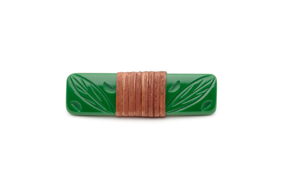 Splendette vintage inspired 1940s 1950s Bakelite style carved green fakelite Parakeet Mid Cane Hair Barrette