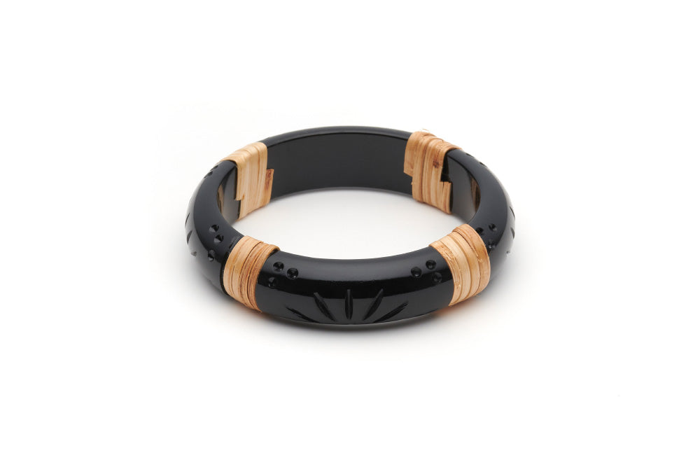 Splendette vintage inspired 1940s 1950s Bakelite Style black carved fakelite Midi Panther Light Cane Bangle in Classic size