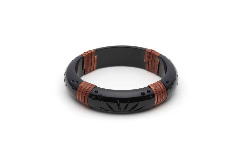 Splendette vintage inspired 1940s 1950s Bakelite Style black carved fakelite Midi Panther Midi Cane Bangle in Classic size