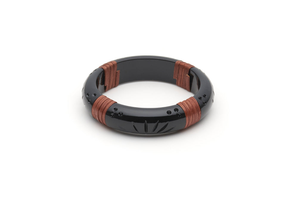 Splendette vintage inspired 1940s 1950s Bakelite Style black carved fakelite Midi Panther Mid Cane Bangle in smaller Maiden size