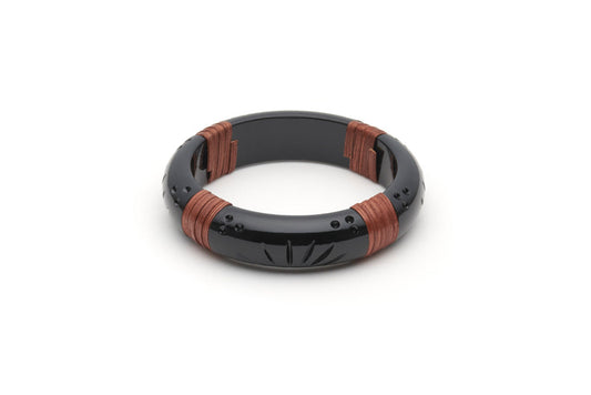 Splendette vintage inspired 1940s 1950s Bakelite Style black carved fakelite Midi Panther Mid Cane Bangle in smaller Maiden size