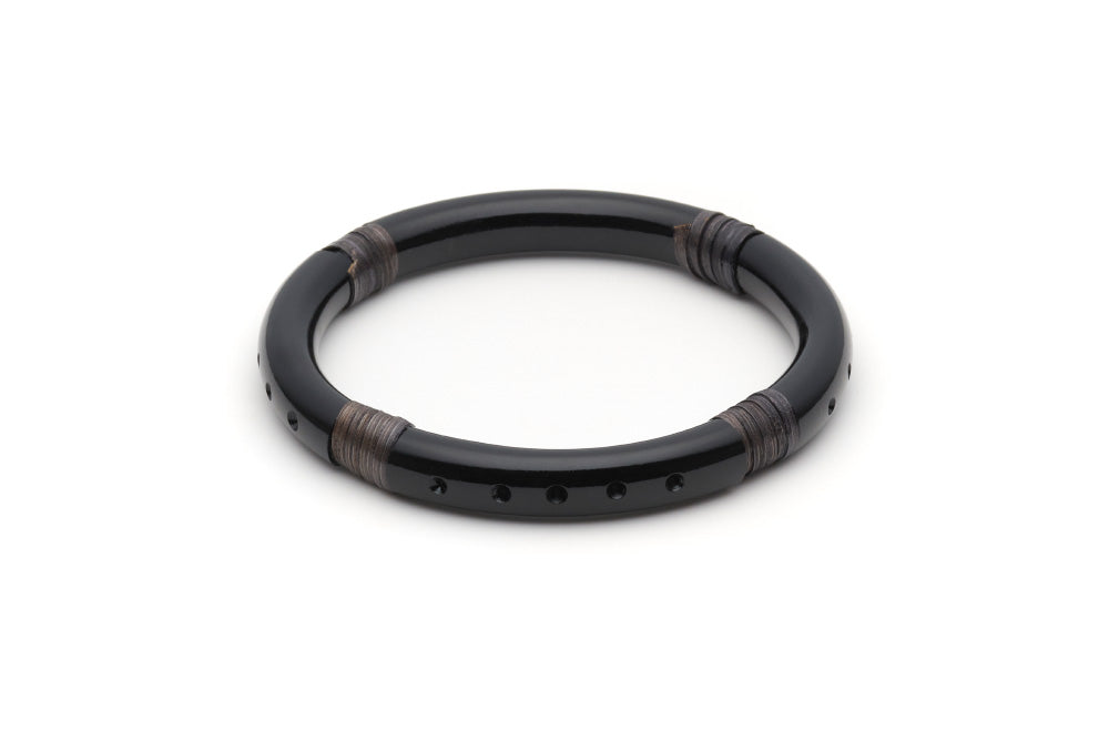 Splendette vintage inspired 1940s 1950s Bakelite Style black carved fakelite Narrow Panther Dark Cane Bangle in larger Duchess size