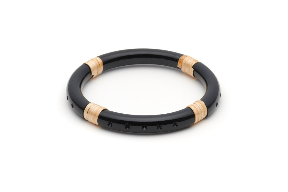 Splendette vintage inspired 1940s 1950s Bakelite Style black carved fakelite Narrow Panther Light Cane Bangle in larger Duchess size