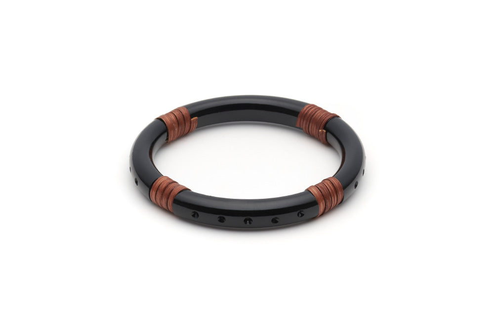 Splendette vintage inspired 1940s 1950s Bakelite Style black carved fakelite Narrow Panther Mid Cane Bangle in Classic size