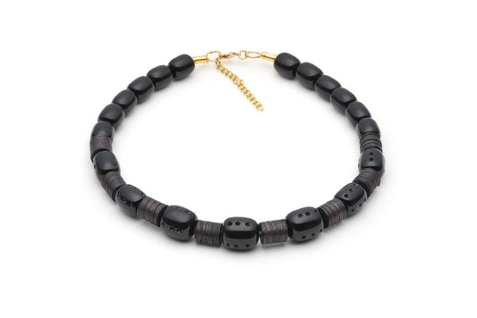 Splendette vintage inspired 1940s 1950s Bakelite Style black carved fakelite Panther Dark Cane Bead Necklace