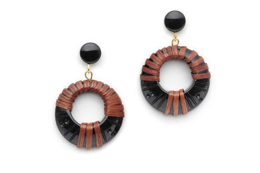 Splendette vintage inspired 1940s 1950s Bakelite Style black carved fakelite Panther Mid Cane Drop Hoop Earrings