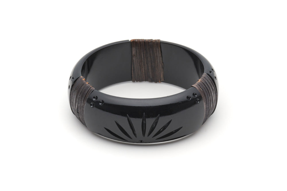 Splendette vintage inspired 1940s 1950s Bakelite Style black carved fakelite Wide Panther Dark Cane Bangle in larger Duchess size