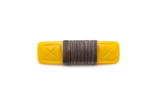 Splendette vintage inspired 1940s 1950s tropical style carved yellow fakelite Ochre Dark Cane Hair Barrette