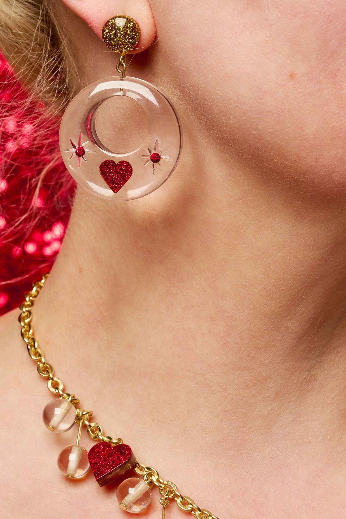 Key To My Heart Clear Drop Hoop Earrings