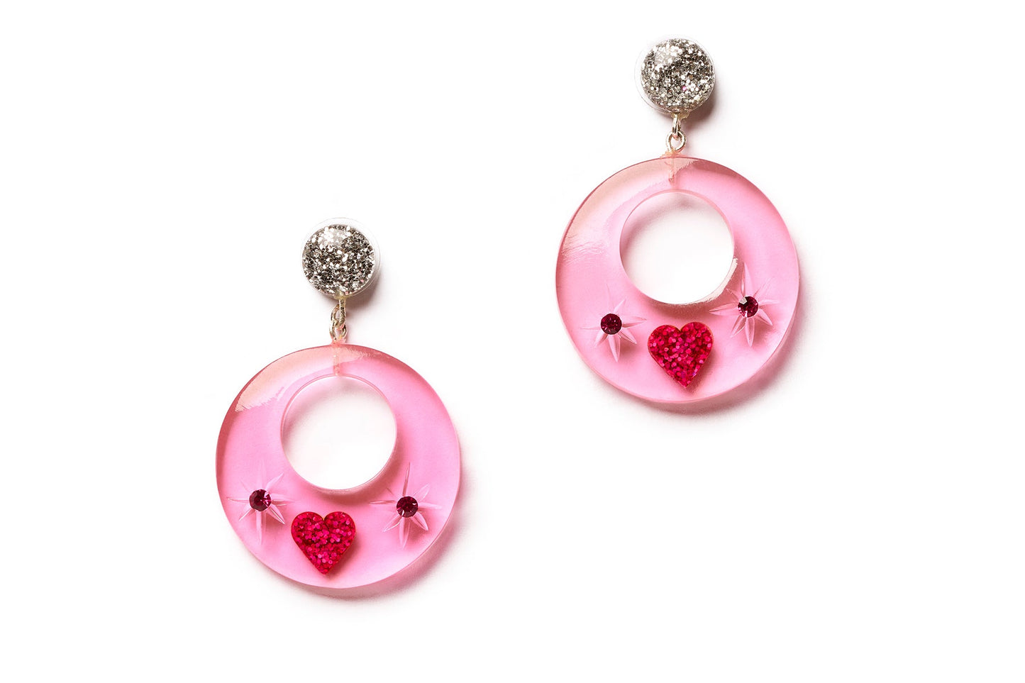 Key To My Heart Pink Drop Hoop Earrings
