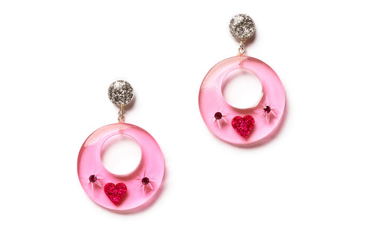 Key To My Heart Pink Drop Hoop Earrings