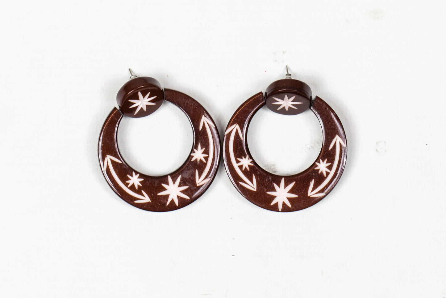 Carved Hoop Earrings Brown