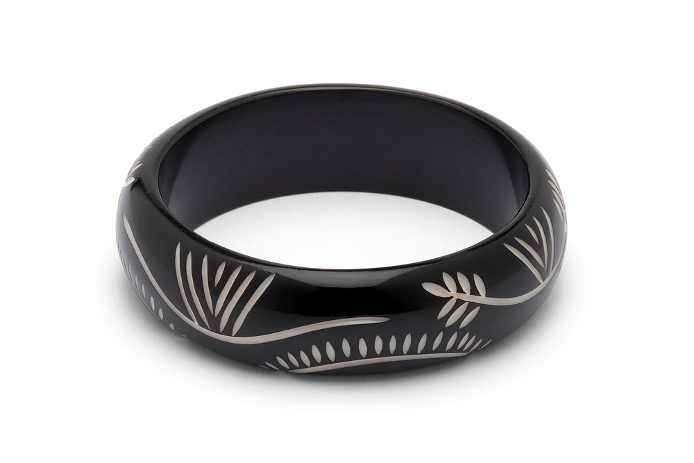 Wide Black Carved Bangle