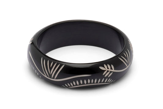 Wide Black Carved Bangle