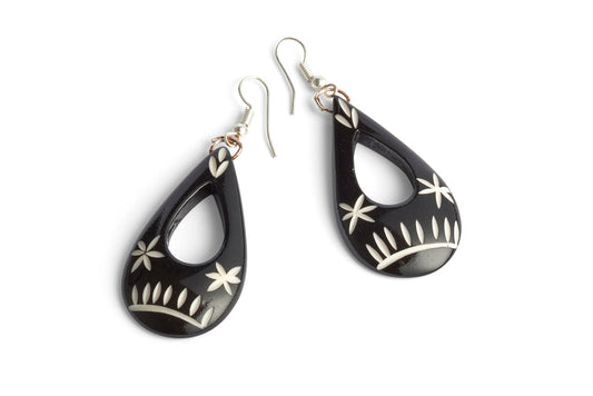 Carved Black Teardrop Earrings
