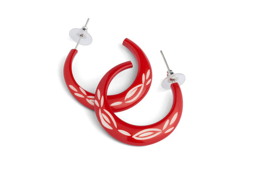Carved Red Hoop Earrings