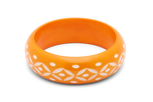 Wide Orange Carved Bangle