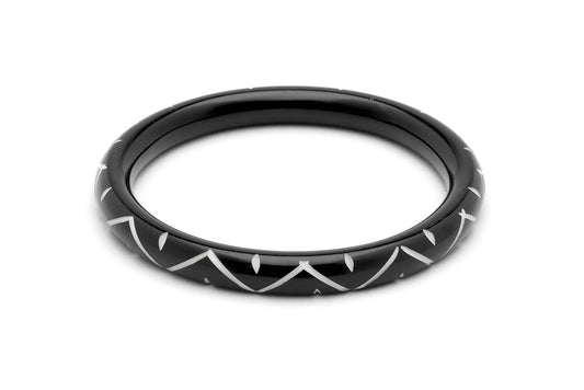 Narrow Black Carved Bangle