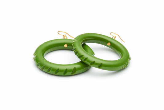 Leaf Green Fakelite Hoop Earrings