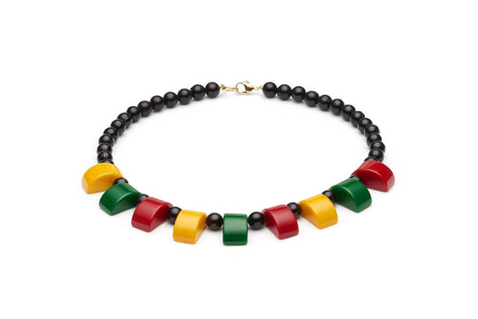 Multicoloured Curved Fakelite Bead Necklace