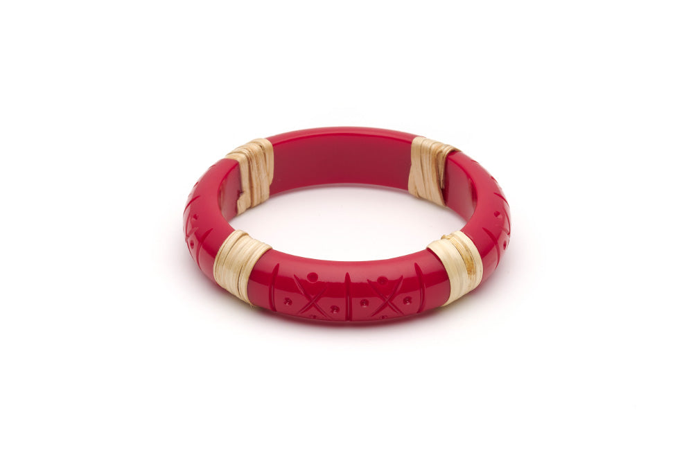 Splendette vintage inspired 1940s 1950s tropical style carved red fakelite Midi Rosella Light Cane Bangle in Classic size