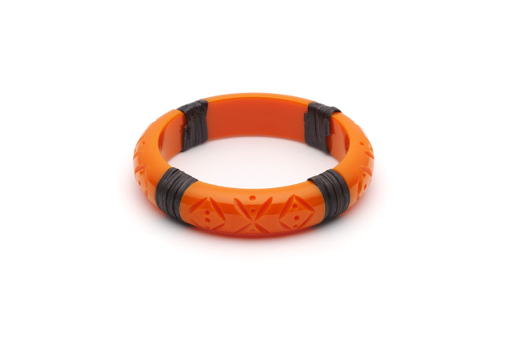 Splendette vintage inspired 1940s 1950s tropical style carved orange fakelite Midi Tangerine Dark Cane Bangle in Classic size
