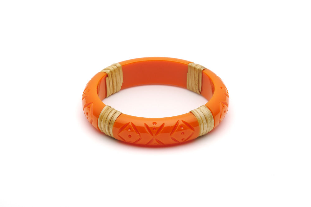 Splendette vintage inspired 1940s 1950s tropical style carved orange fakelite Midi Tangerine Dark Light Bangle in Classic size