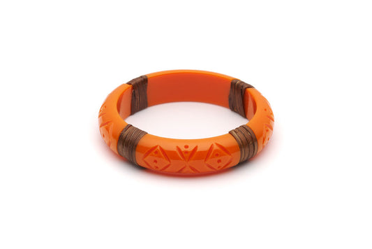 Splendette vintage inspired 1940s 1950s tropical style carved orange fakelite Midi Tangerine Mid Cane Bangle in Classic size