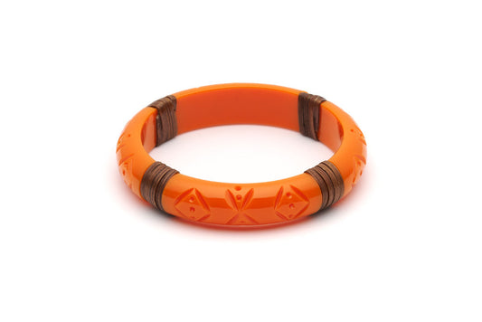 Splendette vintage inspired 1940s 1950s tropical style carved orange fakelite Midi Tangerine Mid Cane Bangle in larger Duchess size