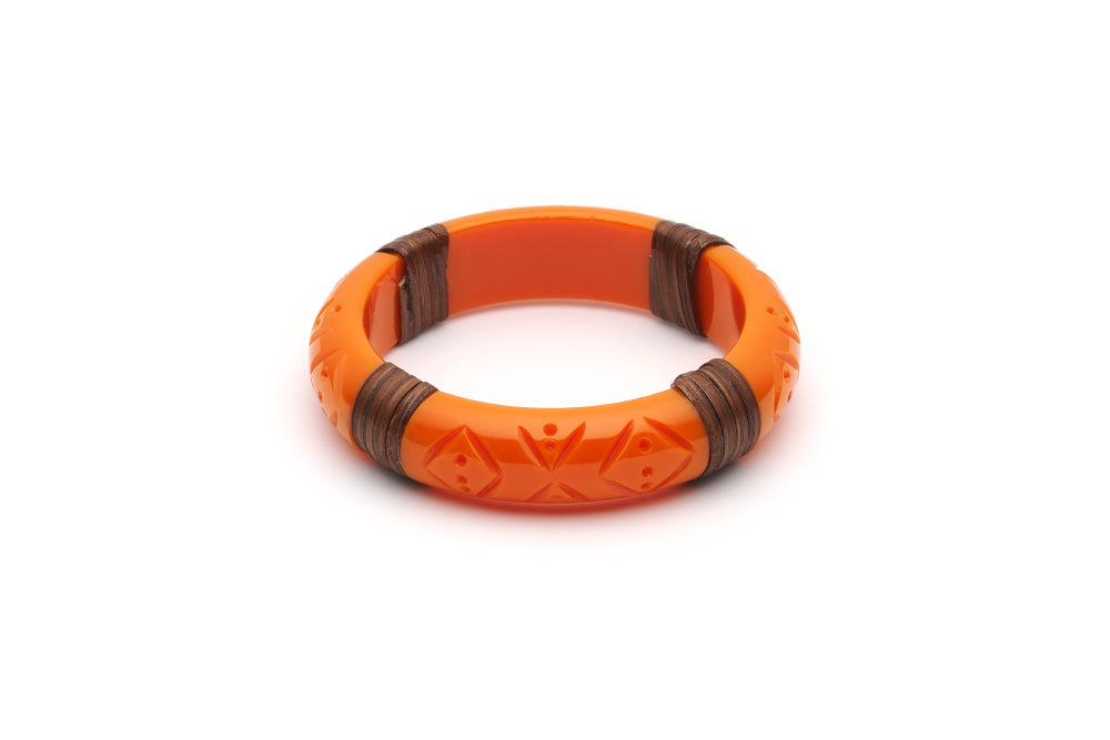 Splendette vintage inspired 1940s 1950s tropical style carved orange fakelite Midi Tangerine Mid Cane Bangle in smaller Maiden size